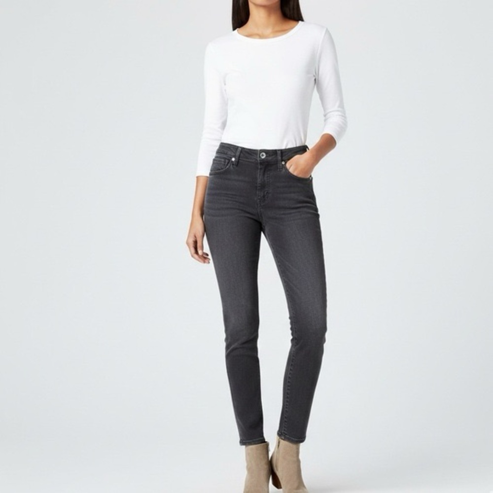 Madewell Faded Black Dark Grey 9” High Rise Skinny Step Raw Hem Jeans